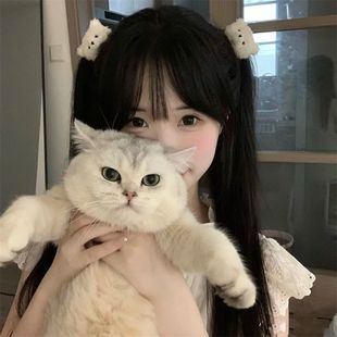 秋冬可爱毛绒绒白色小熊头立体发夹刘海夹侧边发卡前额碎发夹头饰