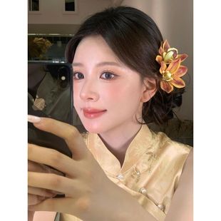 夏季 超仙蕙兰花黄色花朵发夹拍照氛围头花发卡侧边夹头饰 氛围感