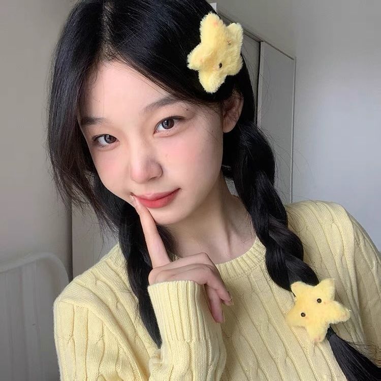 毛绒绒黄色星星发夹甜美日系少女感侧边发卡可爱刘海鸭嘴夹子发饰