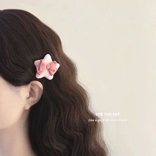 秋冬甜美可爱毛茸茸粉色蝴蝶结星星海绵发夹小众少女感刘海边夹子