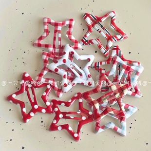 红格子 五角星bb夹可爱甜美少女心百搭波点卡通刘海边夹头饰卡子