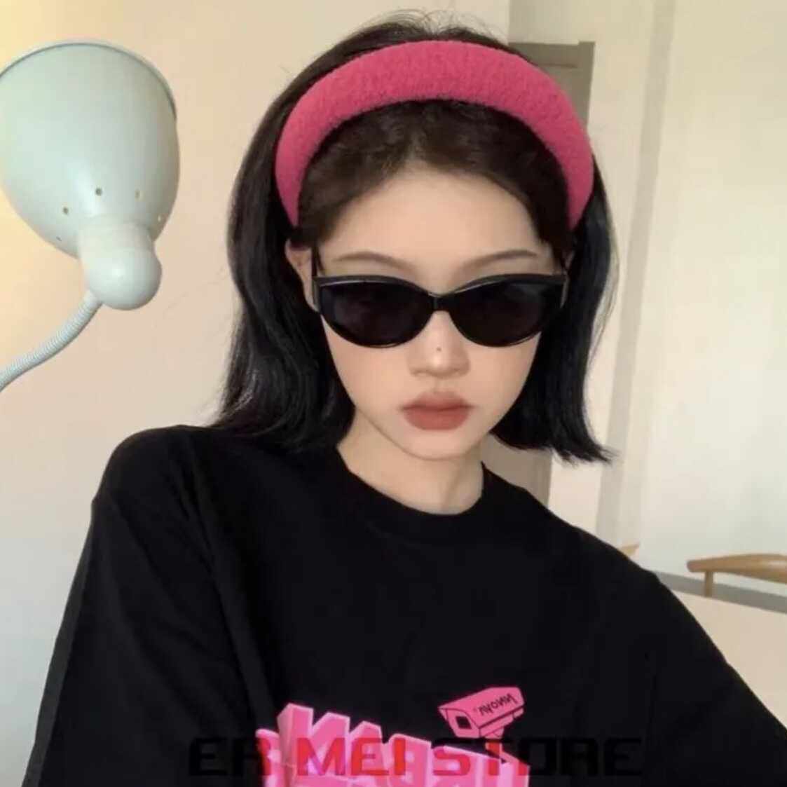福利款玫红色加厚发箍羊羔毛韩国