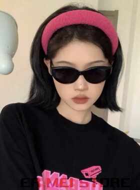 福利款玫红色加厚发箍羊羔毛韩国