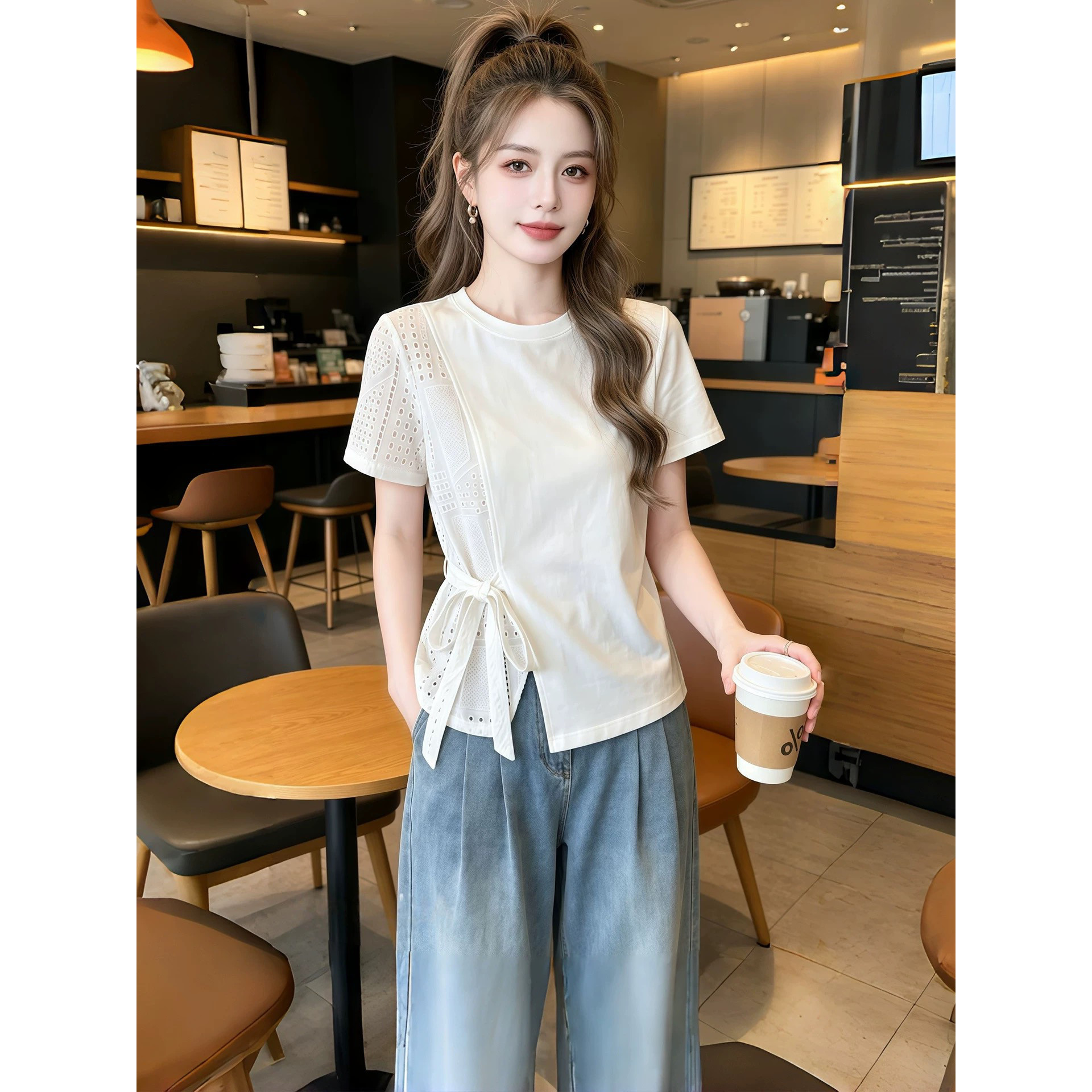 白色修身圆领短袖T恤女2026夏季设计感独特漂亮小众夏日穿搭上衣