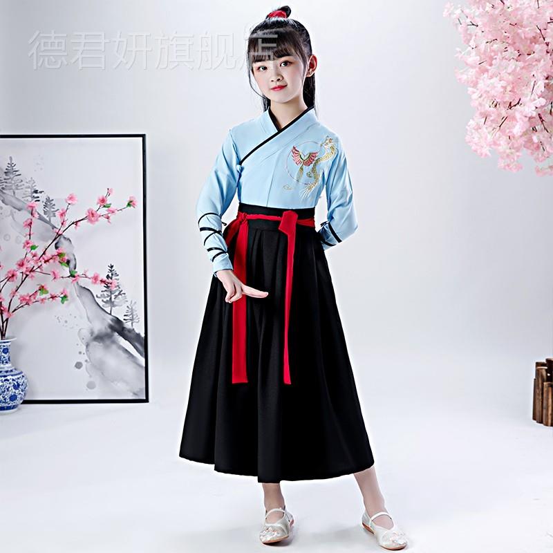 中国风儿童古装汉服国学生弟子规书童武侠客古筝表演出服女孩男生