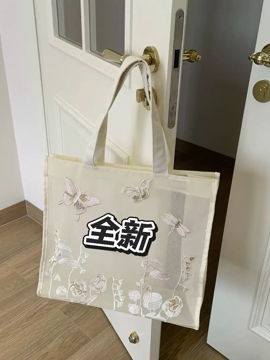 新款赠品蝴蝶刺绣网纱托特包 单肩包手提包沙滩包