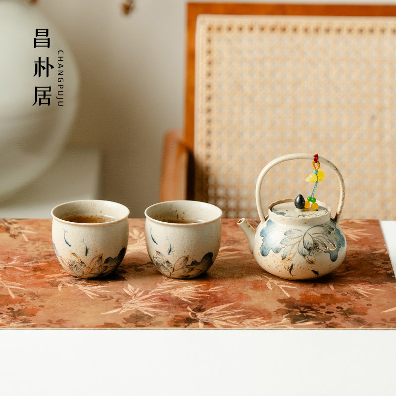 昌朴居一壶二杯莲开瑞满塘陶瓷茶壶茶杯提梁壶新中式功夫茶具套组