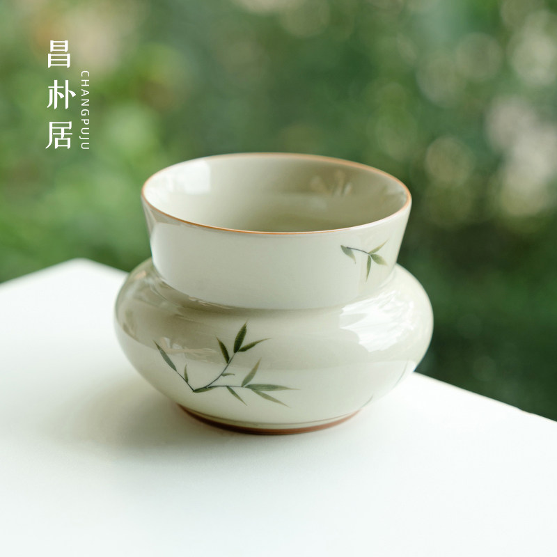 昌朴居陶瓷水缸纯手绘筱竹圆口建水茶洗中式家用功夫茶具配件茶道