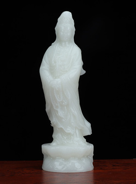 白玉自在如意玉石莲观音像