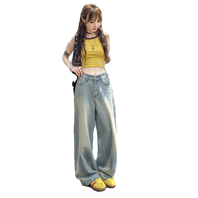 RJVO美式复古做旧牛仔裤女