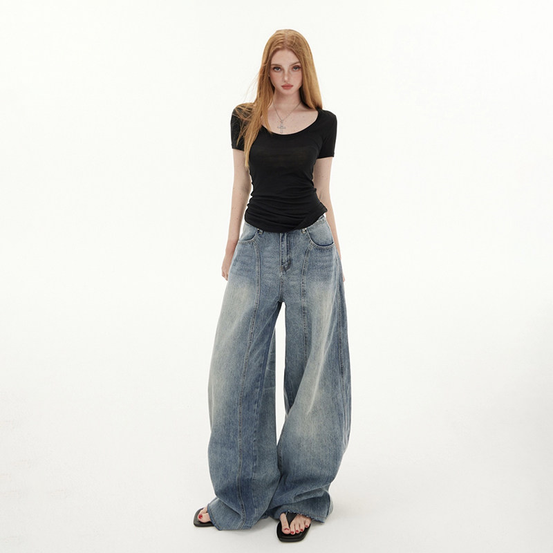 RJVO复古高腰阔腿裤女