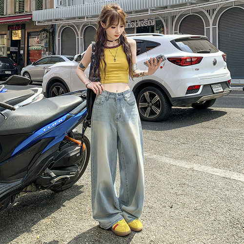 RJVO美式复古做旧牛仔裤女