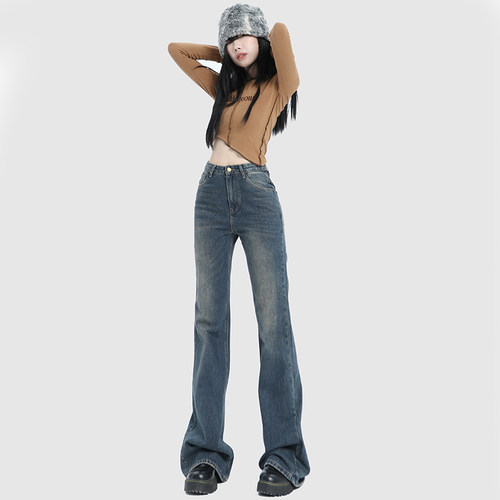 RJVO长裤高街水洗复古高腰牛仔裤