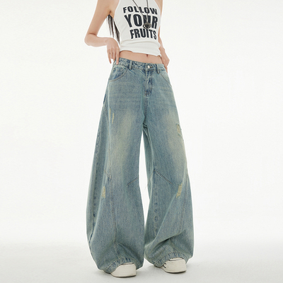 RJVO新款复古水洗破洞牛仔裤