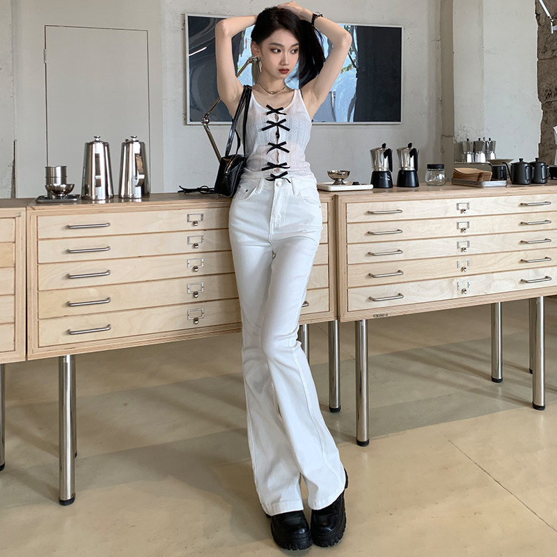 RJVO白色高腰修身微喇裤女春秋季新款时尚显瘦牛仔裤气质长裤,女装/女士精品,牛仔裤,淘宝优惠券,粉丝福利购,淘宝优惠卷