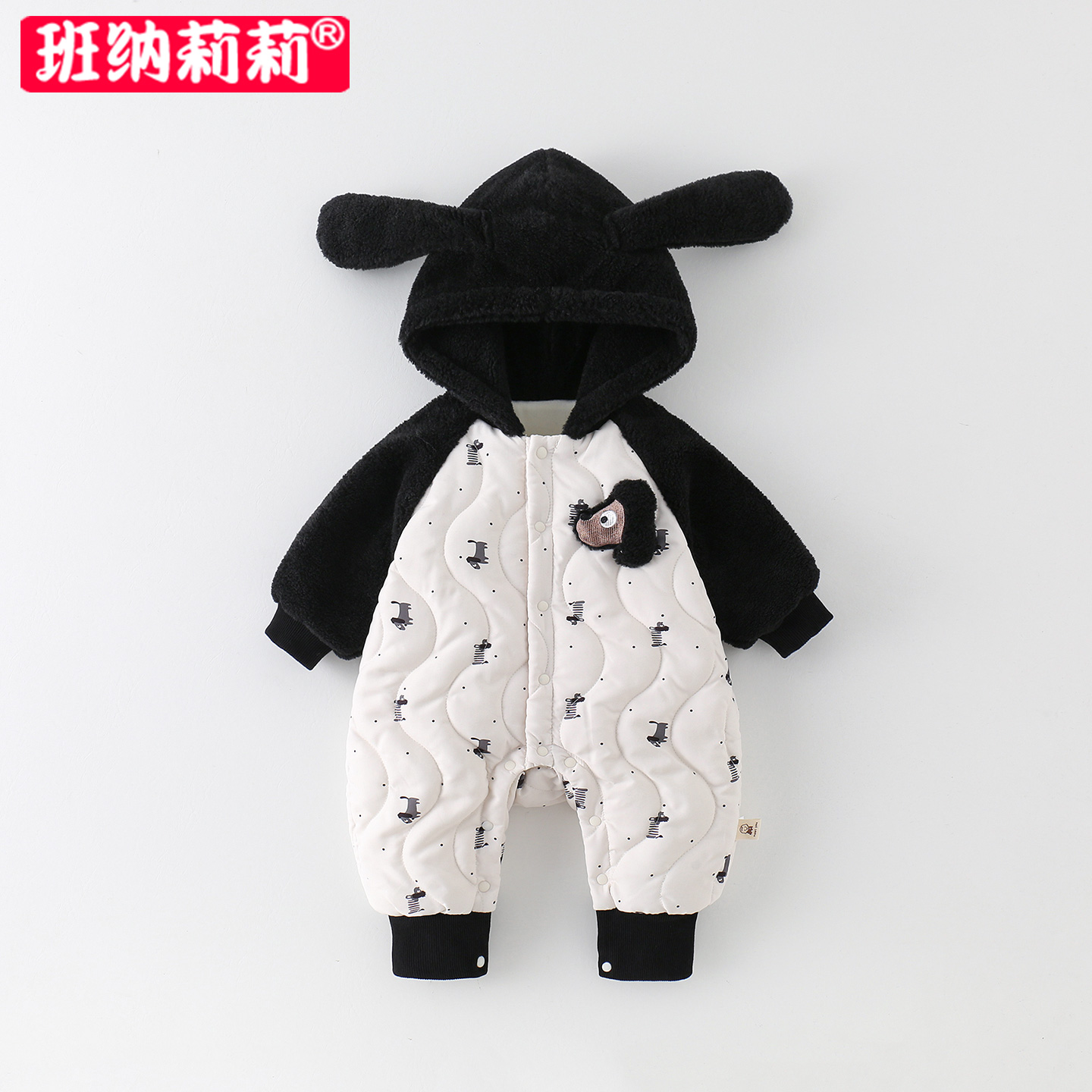 婴儿衣服冬装加厚棉衣男宝宝加绒连体衣冬季外出超萌可爱哈衣爬服