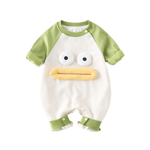 宝宝春装外套0一1岁新生婴儿衣服春季卡通可爱连体衣春秋薄款哈衣
