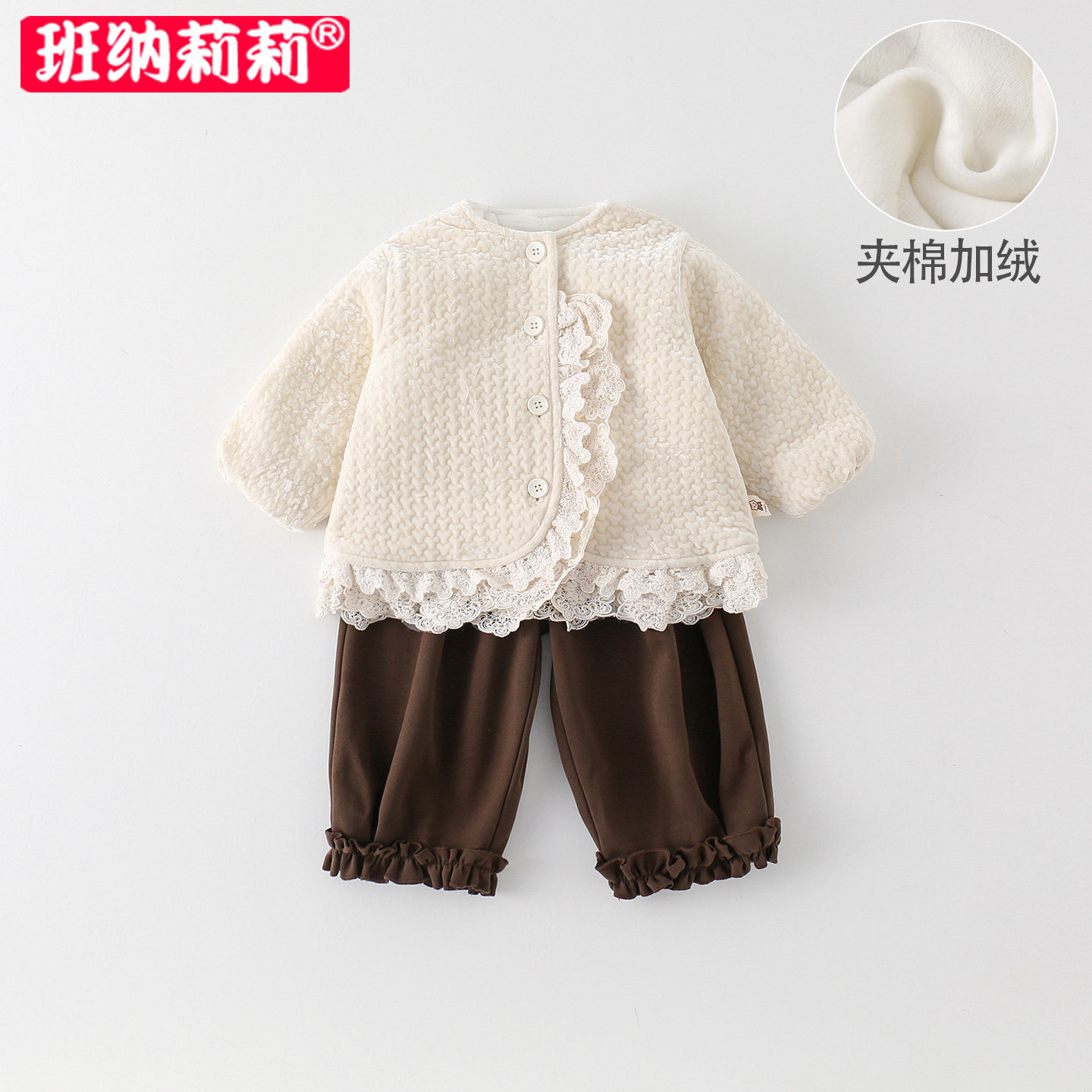 女童薄棉套装秋冬款2025款宝宝夹棉外套加绒裤子秋冬季衣服两件套