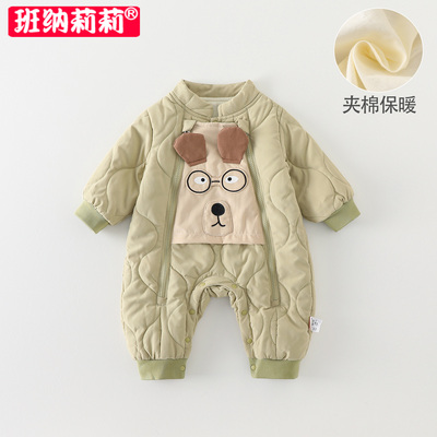 婴儿衣服秋冬装2025新款宝宝薄棉夹棉连体衣秋冬季外套保暖爬服潮
