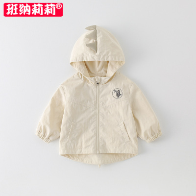 儿童春秋装早秋外套2025新款洋气宝宝卡通恐龙连帽衣服秋季上衣潮