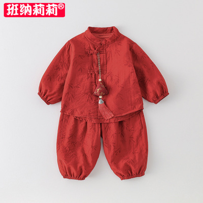 婴儿衣服春秋季套装一岁男宝宝周岁礼服新中式抓周唐装分体两件套