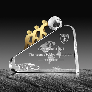 同心协力水晶奖杯定制优秀团队活动颁奖协作共赢奖杯奖牌定做