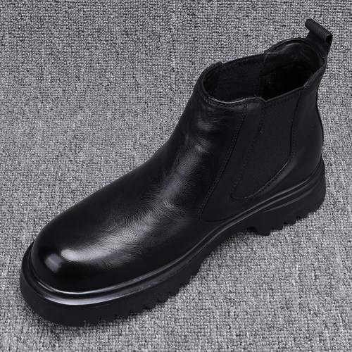 冬季加绒真皮厚底切尔西男靴