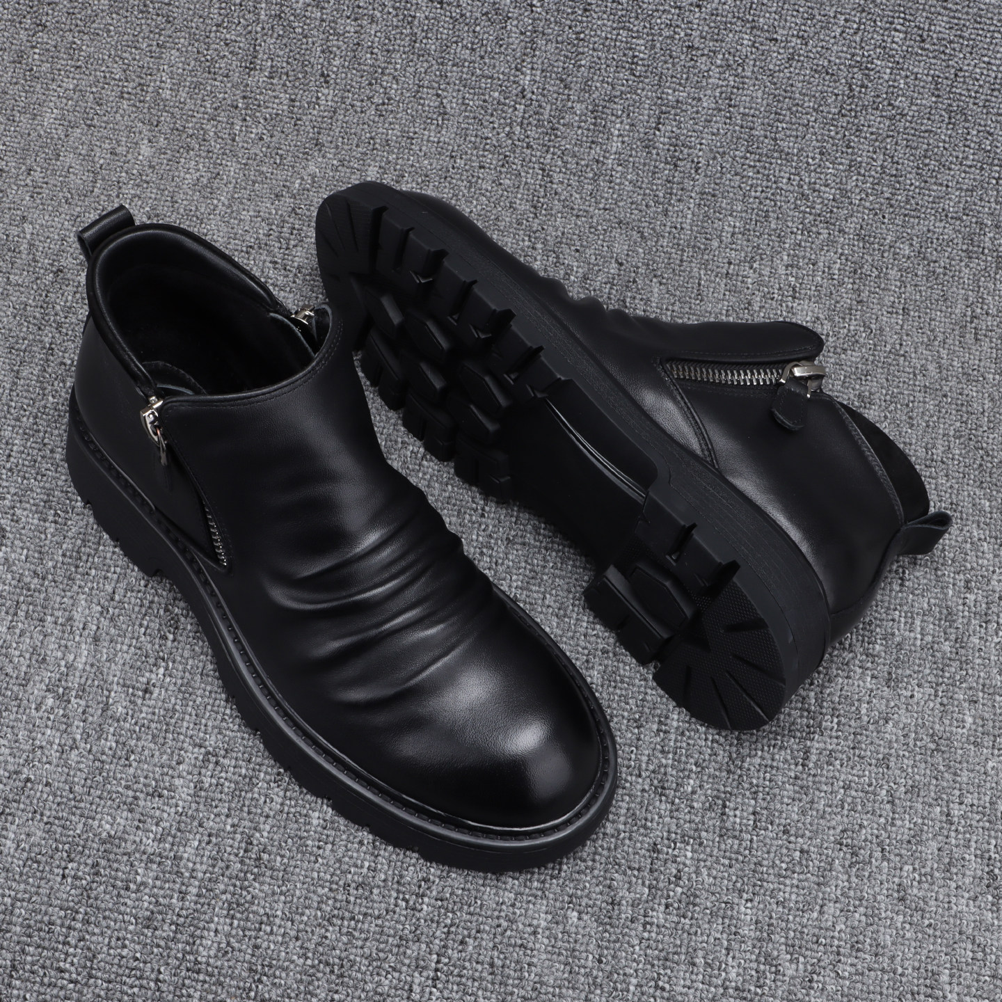 冬季加绒保暖马丁靴男款头层牛皮高品质休闲切尔西靴真皮百搭短靴