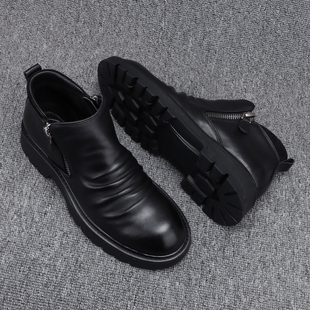 冬季加绒保暖马丁靴男款头层牛皮高品质休闲切尔西靴真皮百搭短靴