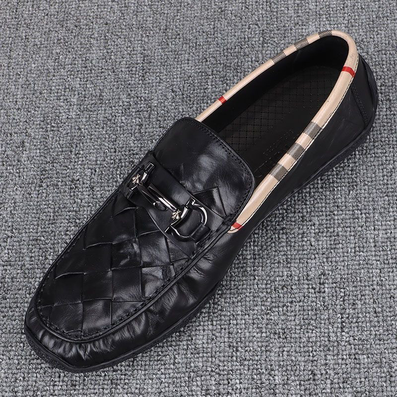 2026新款轻便时尚真皮编织一脚蹬小众皮鞋透气百搭平底休闲豆豆鞋