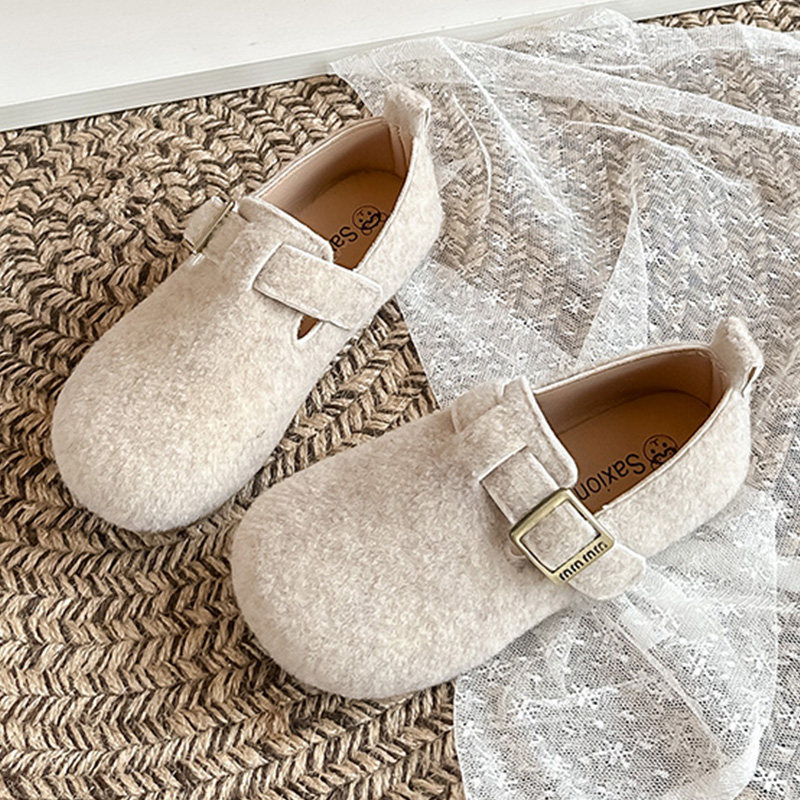 男童毛毛皮鞋冬季新款儿童绒面洋气百搭勃肯鞋女童复古软底豆豆鞋