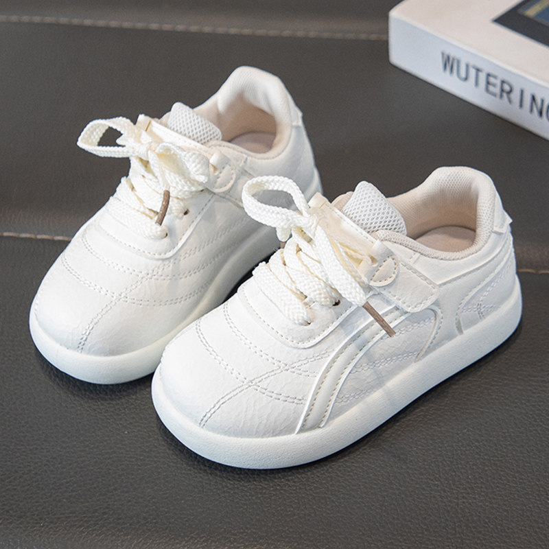 女童防滑运动鞋春秋季儿童软底系带百搭阿甘鞋男童透气厚底小白鞋