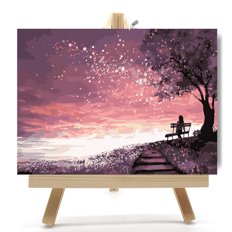 木马仙diy数字油画风景动漫人物填色手工油彩客厅装饰画绯樱晚霞