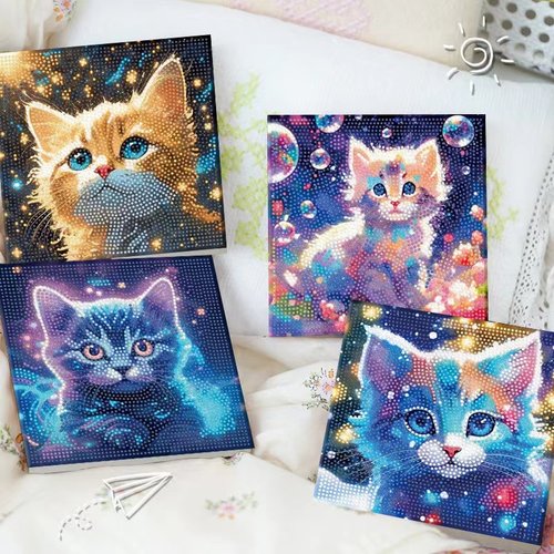 炫彩猫咪钻石画DIY手工满钻自己粘贴动物钻石画益智摆台装饰挂画