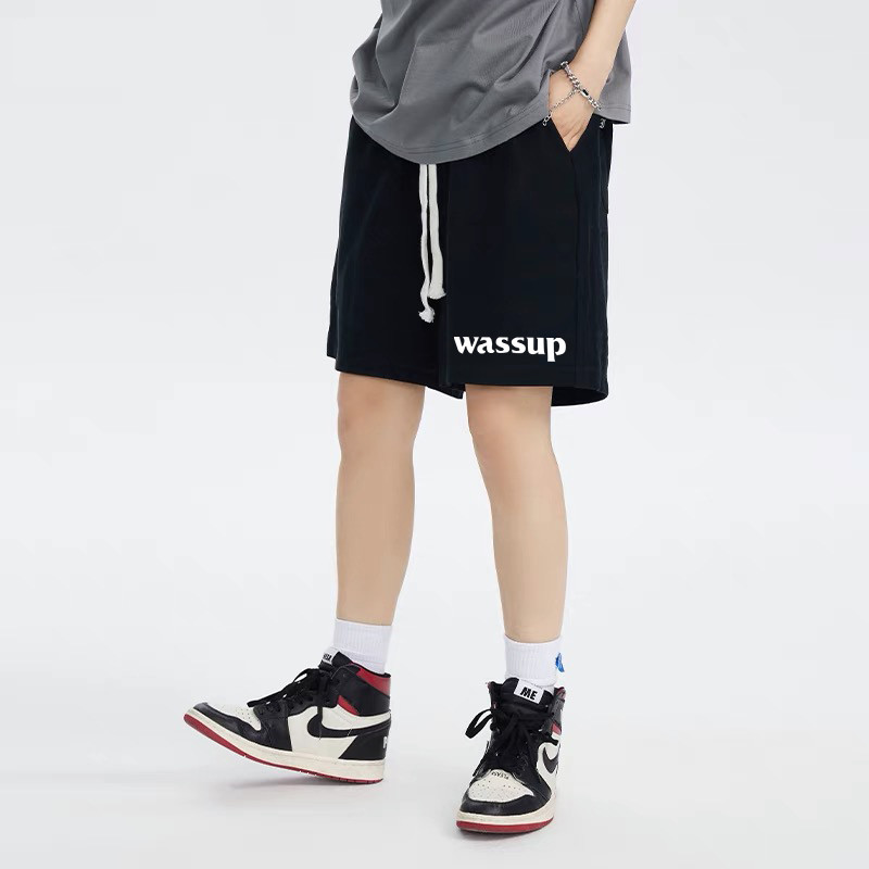 美式潮牌WASSUP运动短裤女夏季阔腿直筒宽松休闲纯棉篮球五分中裤