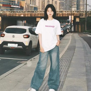 WASSUP潮牌短袖 休闲白色简约情侣重磅纯棉上衣 T恤女2025新款 夏季