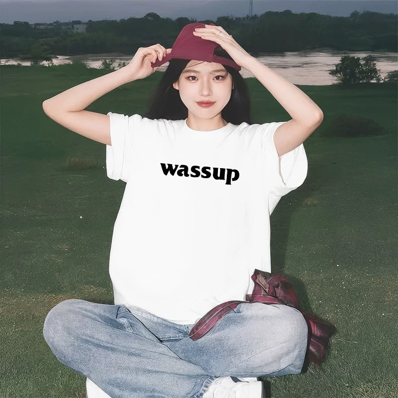 WASSUP潮牌短袖T恤女2025新款夏季重磅纯棉国潮休闲情侣白色上衣