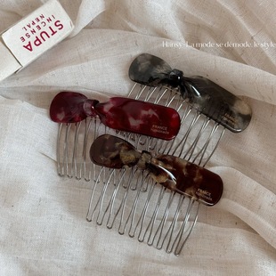 韩版蝴蝶结发卡玳瑁花纹插梳简约时尚醋酸气质无痕发梳倒插梳发饰