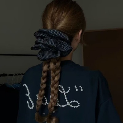 韩系简约黑细格子多层超大号大肠发圈女氛围高级感头绳低马尾发绳