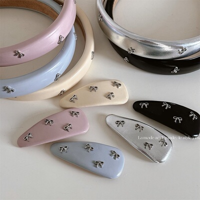 韩系甜美色系少女银色小蝴蝶结皮质发夹甜美碎发BB夹刘海夹子发饰