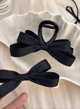 质感立体黑色蝴蝶结发夹女发绳2025新款发抓后脑勺碎发夹子刘海夹