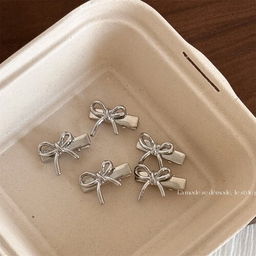小小银色蝴蝶结侧边碎发夹头饰精致迷你小夹子刘海夹碎发鸭嘴夹