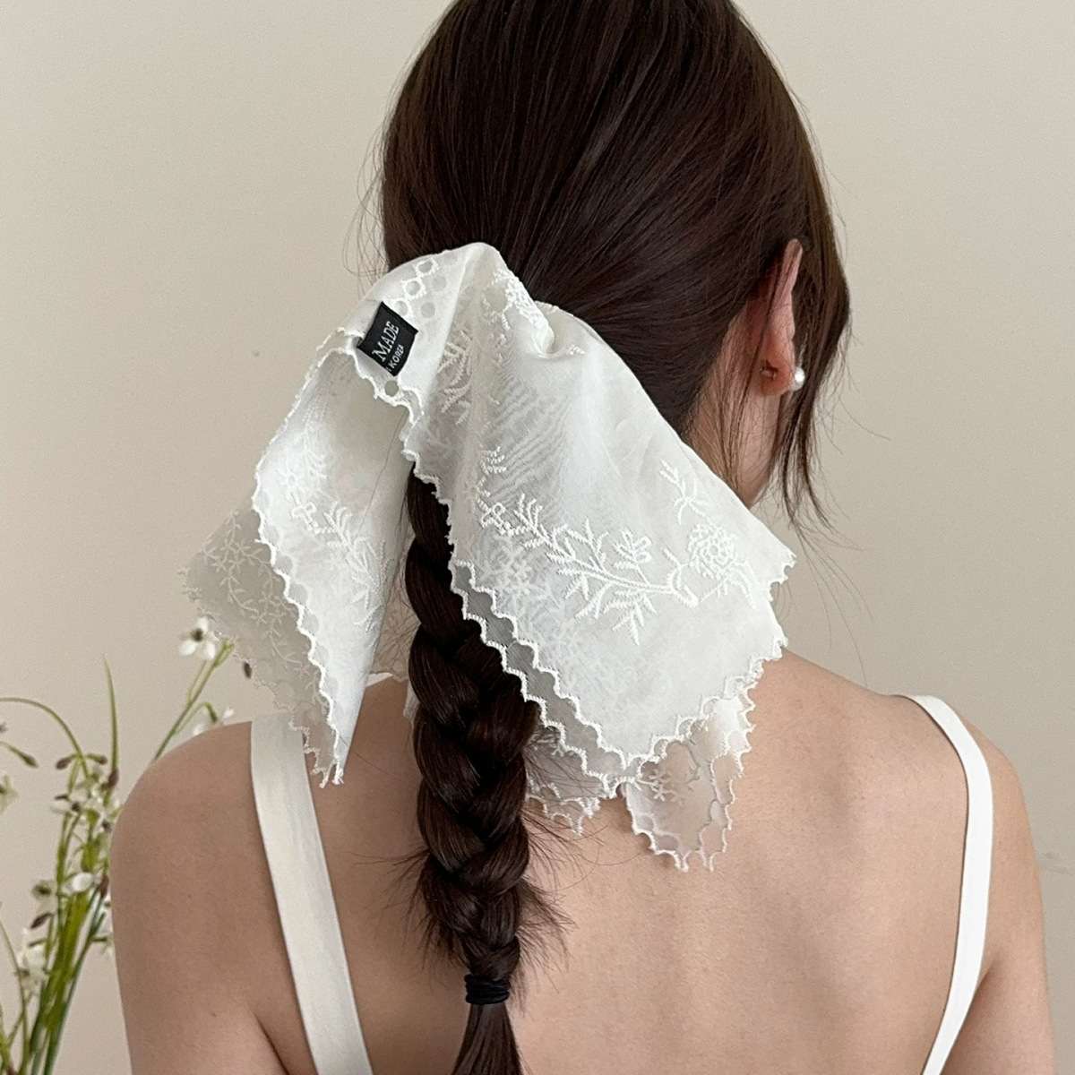 徐璐同款纯欲白色蕾丝方巾发圈女高级感韩系扎发头花发饰百搭头绳