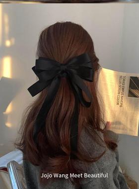 罗小辛暗黑复古大蝴蝶结法式黑色高级飘带气质顶夹新款后脑勺发夹