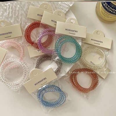 韩版清透配色电话线发圈女网红无痕头绳时尚简约扎头发橡皮筋