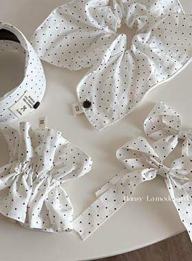 新款白色红波点发圈方巾半扎发大肠发圈女低马尾方巾发绳头饰发饰