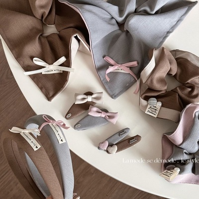 公主风拼色布艺蝴蝶结爱心发夹甜美可爱BB夹发圈刘海夹发饰新款