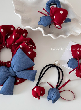 红色波点蝴蝶结小蘑菇发夹质感中号半扎鲨鱼夹刘海夹鸭夹洋气头饰