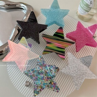 韩版五角星拼色细闪抓夹后脑勺盘发鲨鱼夹星星大号发夹子发饰新款