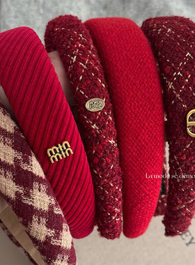 复古红色新年高颅顶发箍新款压发头箍外出圣诞发卡发捆头饰发饰女